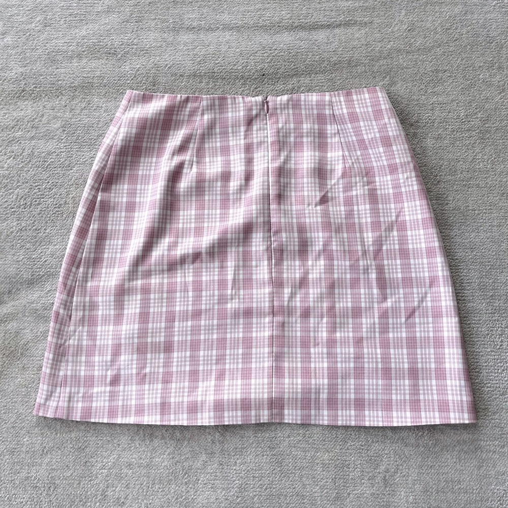 Fetching Cutie Pink Plaid High Rise Notched Mini Skirt Lulus S - Picture 3 of 3